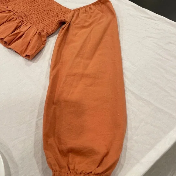 LA Hearts Smocked Square Neck Peplum Top Orange S Shirred Cotton boho cottage - Picture 7 of 7